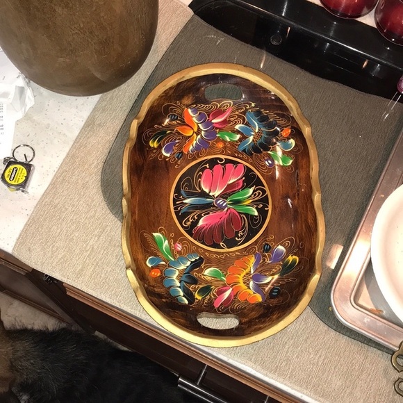 Mexican Batea Decorative Tray Console Wood Tray Hand Painted In Mexico 2 Handles - Picture 9 of 11